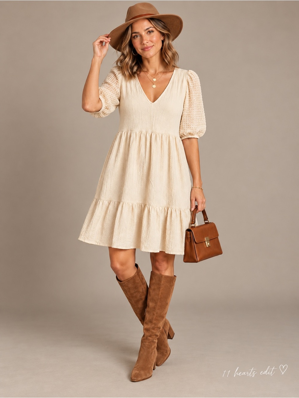 Mango MNG Cream Textured Puff Sleeve Tiered Dress NWT Large